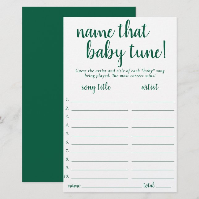 Simple Name That Baby Tune | Green Game Card (Front/Back)