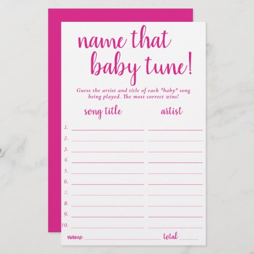 Simple Name That Baby Tune  Hot Pink Game Card