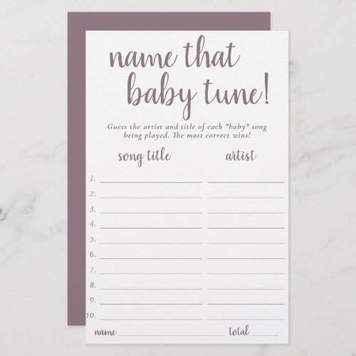 Simple Name That Baby Tune  Mauve Pink Game Card