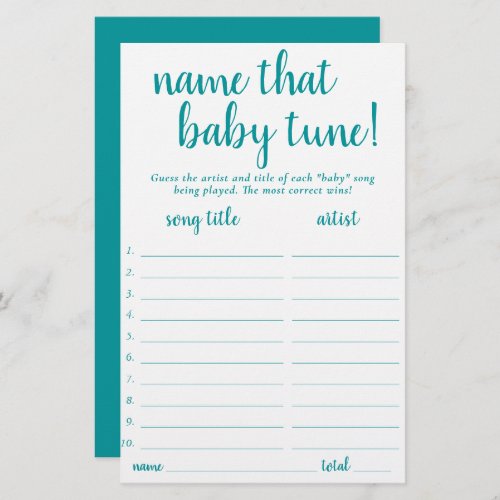 Simple Name That Baby Tune  Teal Aqua Game Card