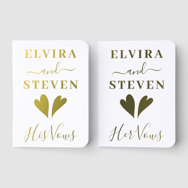 Simple names and two hearts wedding foil vow books (Front)