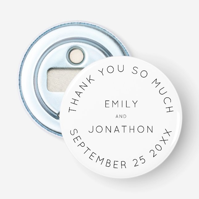 Simple Names Date Black Text Custom Favor Bottle Opener (Front)