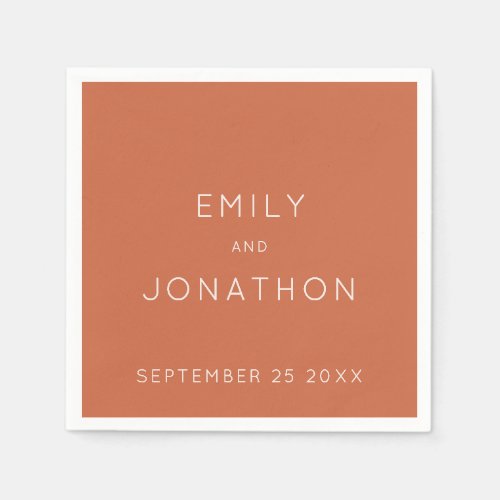 Simple Names Date Terracotta Custom Wedding Napkins