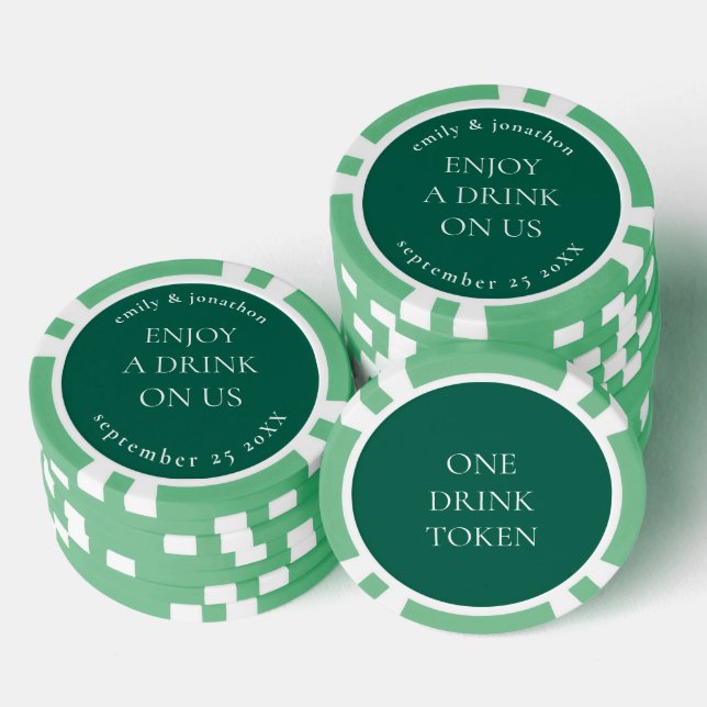 Simple Names Date Wedding Emerald Drink Token  (Stack)