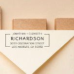Simple Names & Family Name Wedding Return Address Rubber Stamp<br><div class="desc">Easily personalize these custom Simple Names & Family Name Wedding Return Address rubber stamps with your own names and address. To customize these rubber stamps, click on "Personalize this template" and change the text in the boxes provided. Available with different ink pad colors (not included) in square sizes 1 inch,...</div>