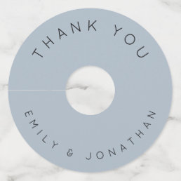 Simple Names Thank You Text Dusty Blue Wedding Win Wine Glass Tag