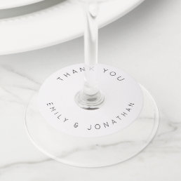 Simple Names Thank You Text White Wedding Wine Glass Tag