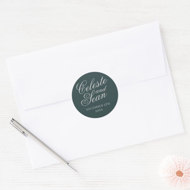 Simple Names Wedding Date Favor Envelope Classic R Round Sticker (Envelope)