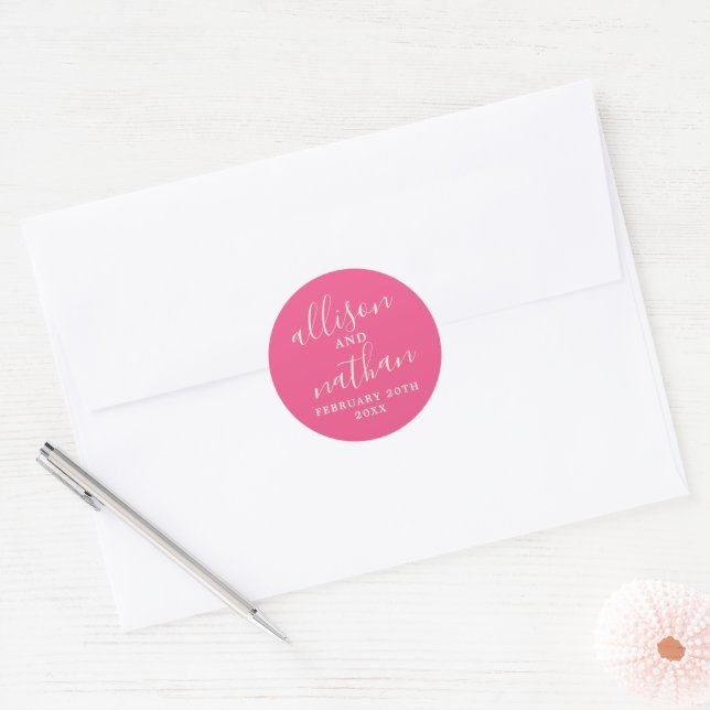 Simple Names Wedding Date Favor Envelope Classic Round Sticker (Envelope)