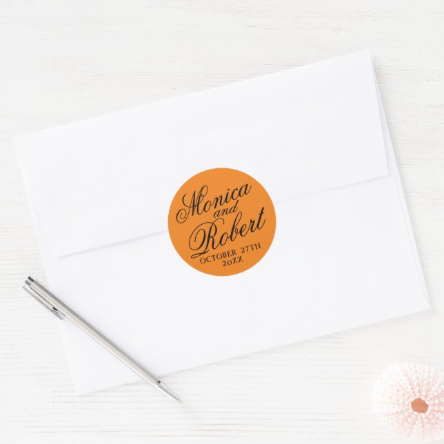 Simple Names Wedding Date Favor Envelope Classic Round Sticker (Envelope)