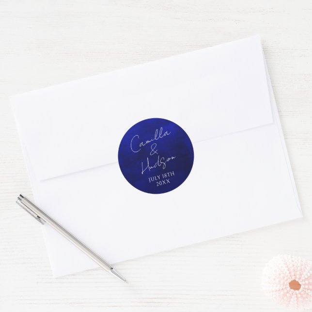 Simple Names Wedding Date Favor Envelope Classic Round Sticker (Envelope)