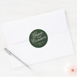 Simple Names Wedding Date Favor Envelope Classic Round Sticker