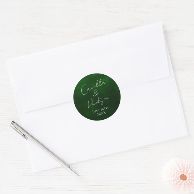 Simple Names Wedding Date Favor Envelope Classic Round Sticker (Envelope)