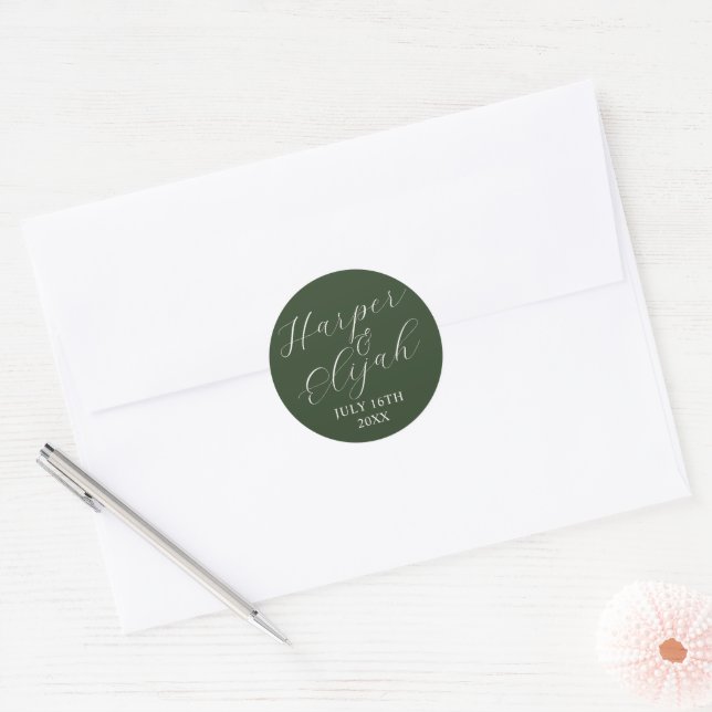Simple Names Wedding Date Favor Envelope Classic Round Sticker (Envelope)