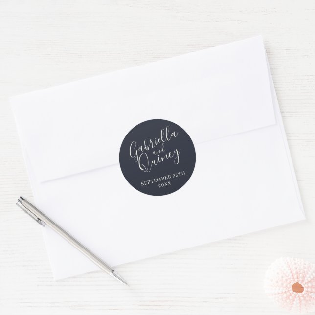 Simple Names Wedding Date Favor Envelope Classic Round Sticker (Envelope)