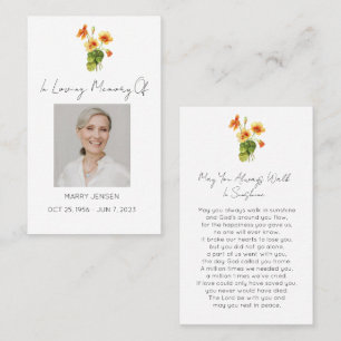 Simple Nasturtium Photo Funeral Prayer Card