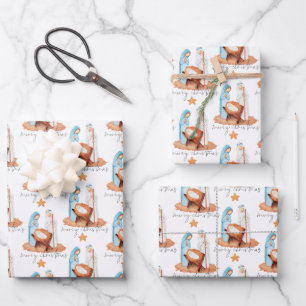 Simple Nativity Pattern Script Merry Christmas Wrapping Paper Sheets