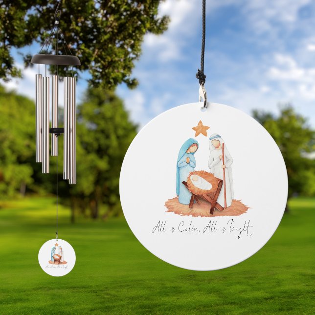 Simple Nativity Scene All Is Calm Bright Christmas Wind Chime (Outdoor)