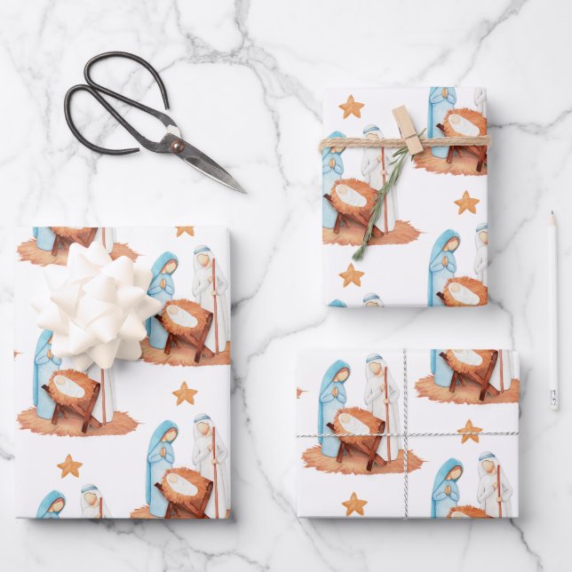 Simple Nativity Scene Mary Joseph Jesus Christmas  Wrapping Paper Sheets (Front)