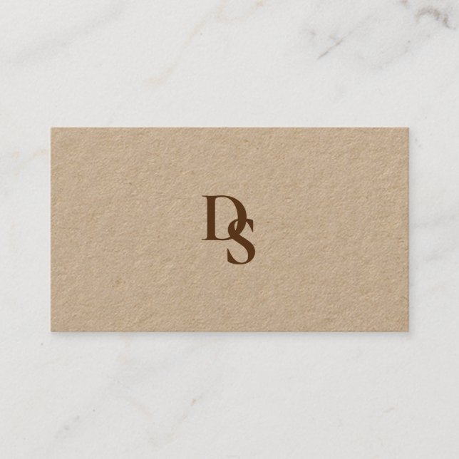 Simple Natural Kraft Paper with Initial & QR Code Business Card (Front)