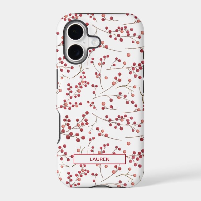 Simple Natural Red Berry Botanical Name Pattern Iphone Case (Back)