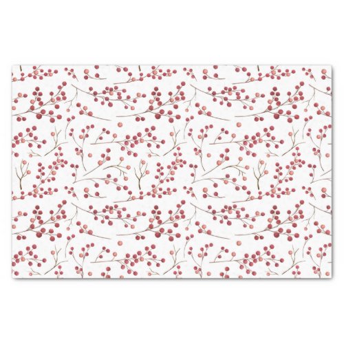 Simple Natural Red Berry Watercolor Christmas Tissue Paper