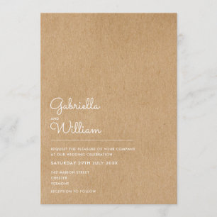 Simple Natural Script Rustic Kraft Wedding Invitation