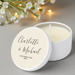 Simple Natural White Script Minimalist Wedding Mini Candle Favors
