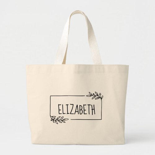 Simple Nature Black Line Drawing Personalized Large Tote Bag