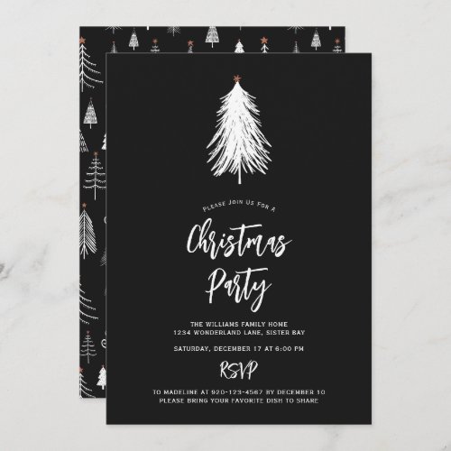 Simple Nature Black White Christmas Tree Party Invitation