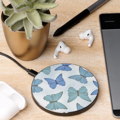 Simple Nature Botanical Blue Butterfly Minimalist Wireless Charger