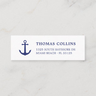 Simple Nautical Anchor Blue and White Mini Business Card