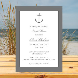 Simple Nautical Anchor Bridal Shower Gray Invitation