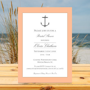 Simple Nautical Anchor Bridal Shower Peach Invitation