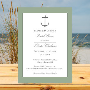 Simple Nautical Anchor Bridal Shower Sage Green Invitation