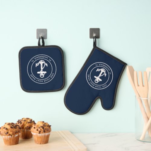 Simple Nautical Anchor Navy Blue Custom Oven Mitt  Pot Holder Set