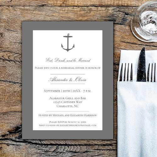 Simple Nautical Anchor Rehearsal Dinner  Gray Invitation