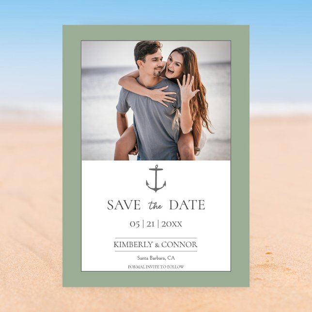 Simple Nautical Anchor Save the Date | Sage Green (Sage Green Simple Nautical Anchor Photo Save the Date)