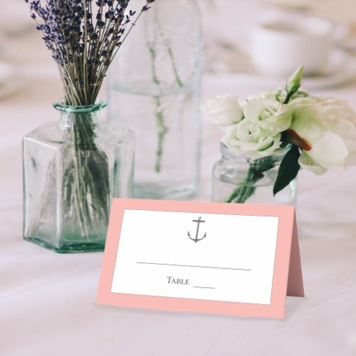 Simple Nautical Anchor Wedding  Coral Place Card