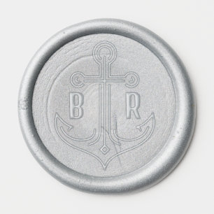 Simple Nautical Anchor Wedding Couple Initials Wax Seal Sticker
