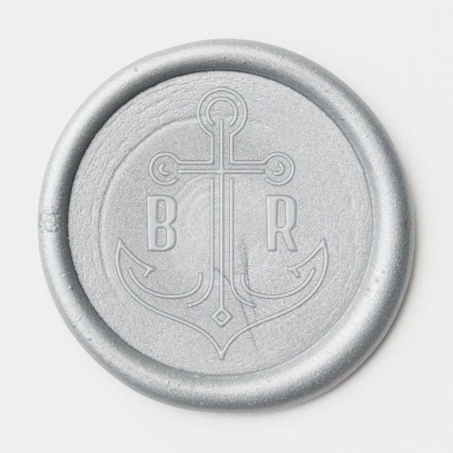Simple Nautical Anchor Wedding Couple Initials Wax Seal Sticker (Front)