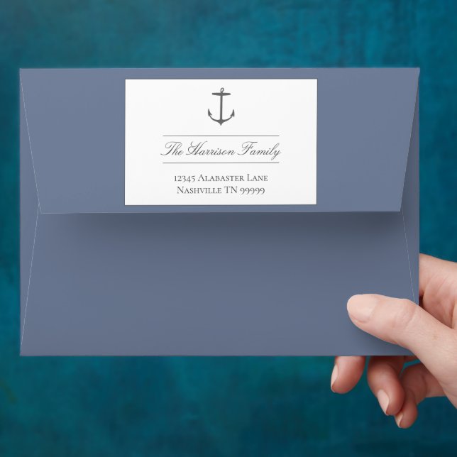 Simple Nautical Anchor Wedding | Dusty Blue Envelope (Hand)