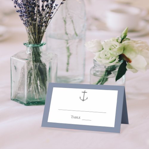 Simple Nautical Anchor Wedding  Dusty Blue Place Card