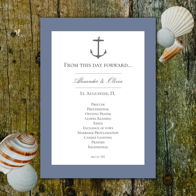 Simple Nautical Anchor Wedding | Dusty Blue Program (Dusty Blue Simple Nautical Anchor Wedding Program)