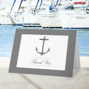 Simple Nautical Anchor Wedding Gray Letterpress Thank You Card