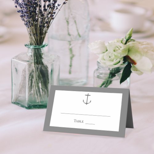Simple Nautical Anchor Wedding  Gray Place Card