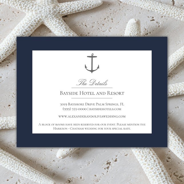Simple Nautical Anchor Wedding | Navy Blue Enclosure Card (Navy Simple Nautical Anchor Wedding Enclosure Card)