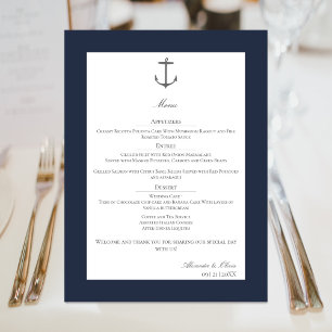 Simple Nautical Anchor Wedding Navy Blue Menu
