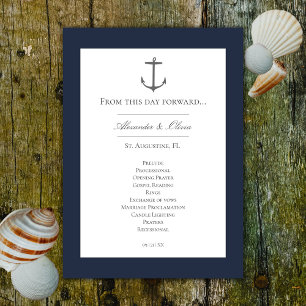 Simple Nautical Anchor Wedding Navy Blue Program