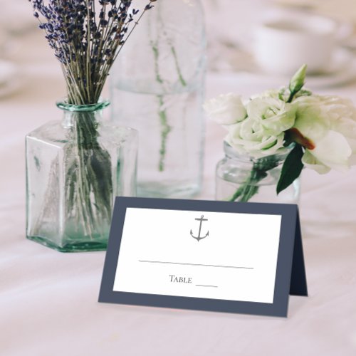 Simple Nautical Anchor Wedding  Navy Place Card